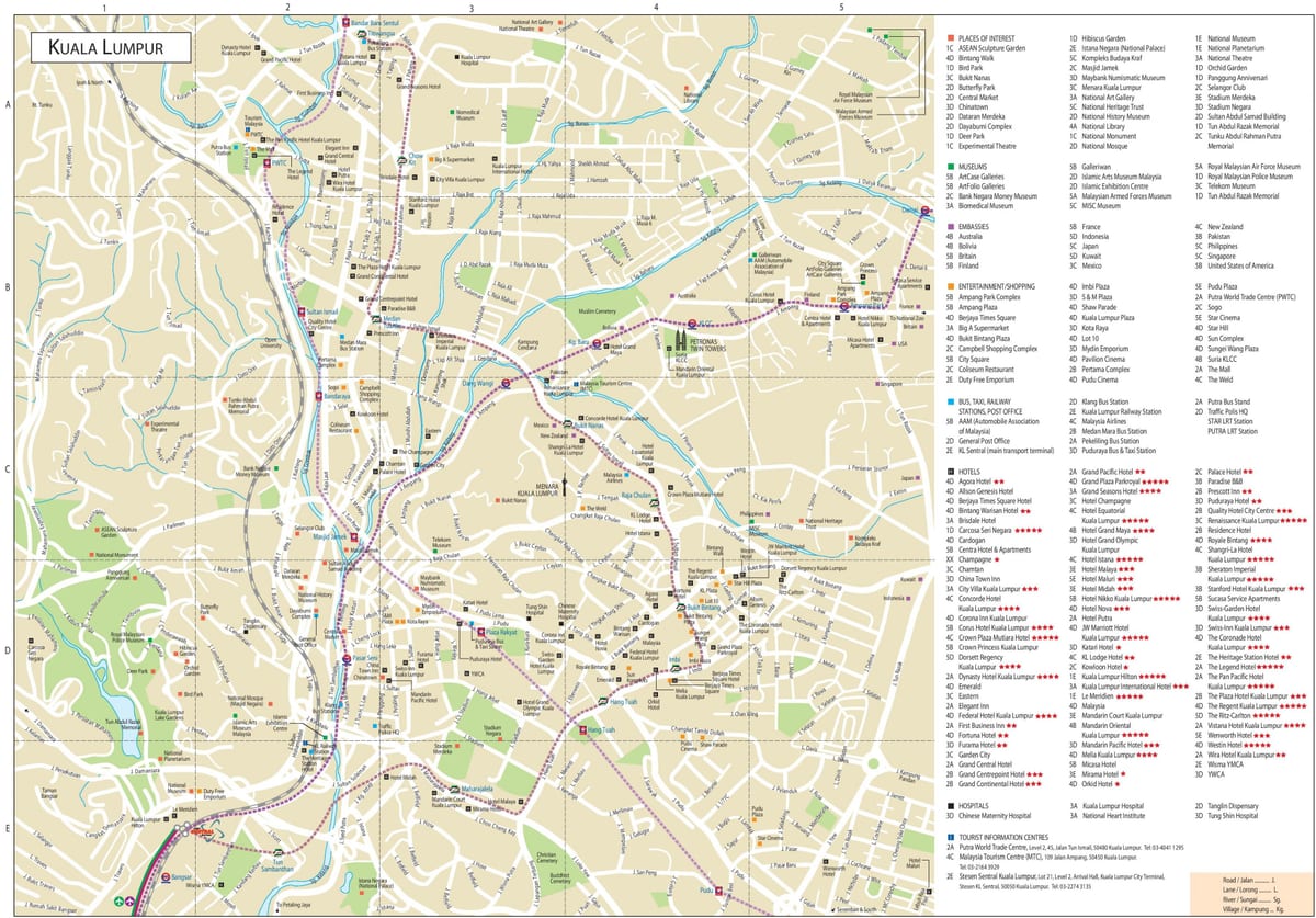 Kuala Lumpur (KL) mapa centrum miasta