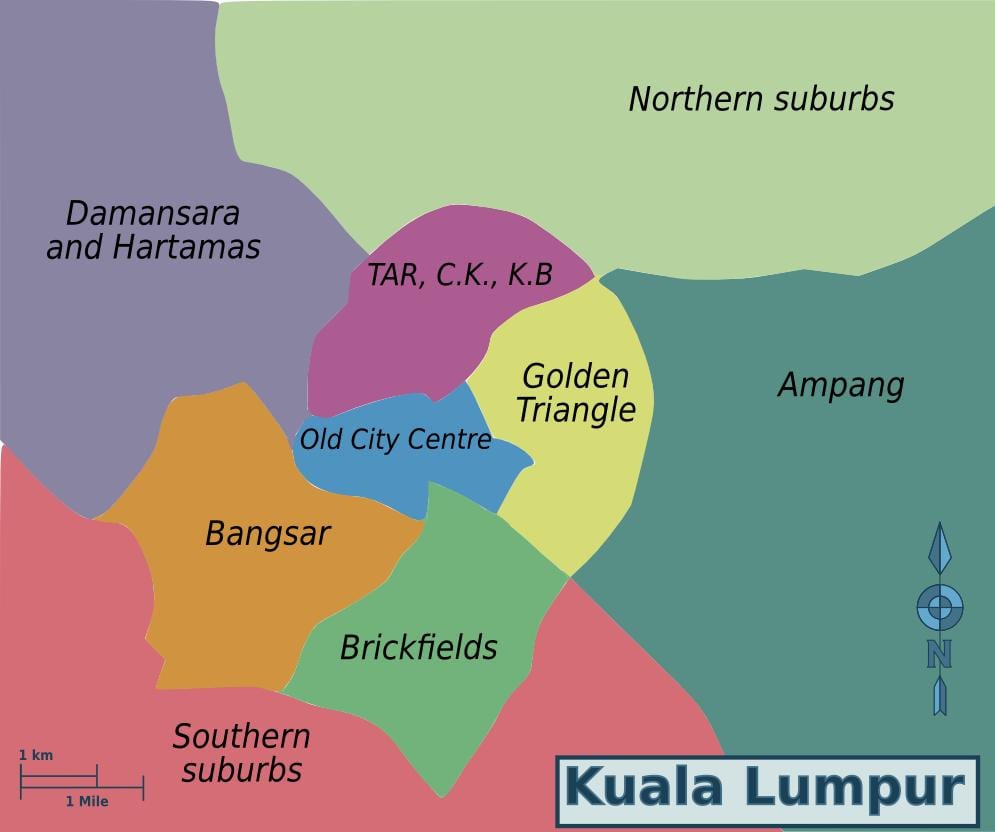 Mapa dzielnic Kuala Lumpur (KL)