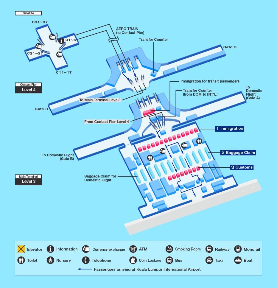 Mapa terminalu lotniska w Kuala Lumpur (KL)