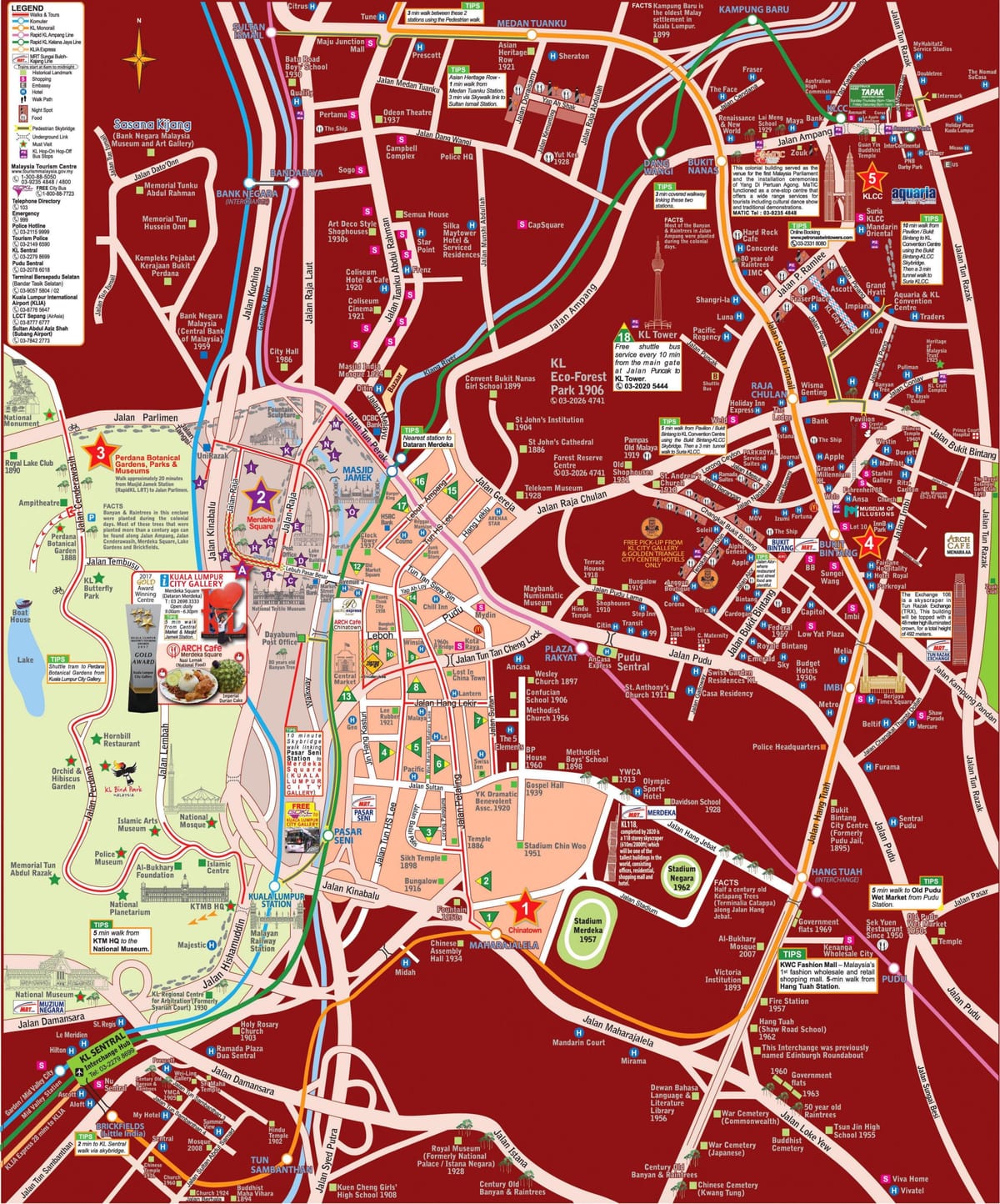 Mapa pieszych wycieczek po Kuala Lumpur (KL)