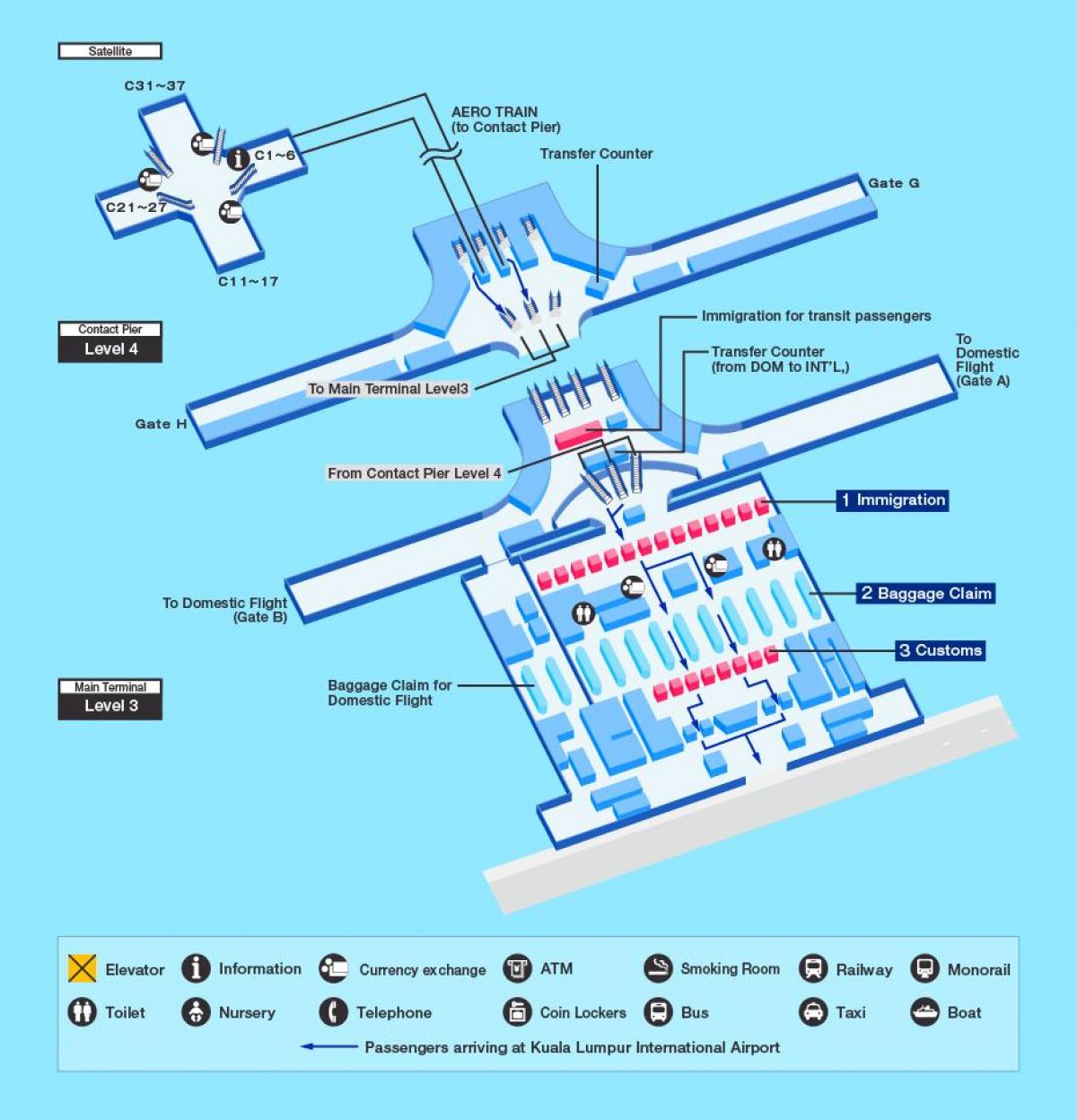 Mapa terminalu lotniska w Kuala Lumpur (KL)