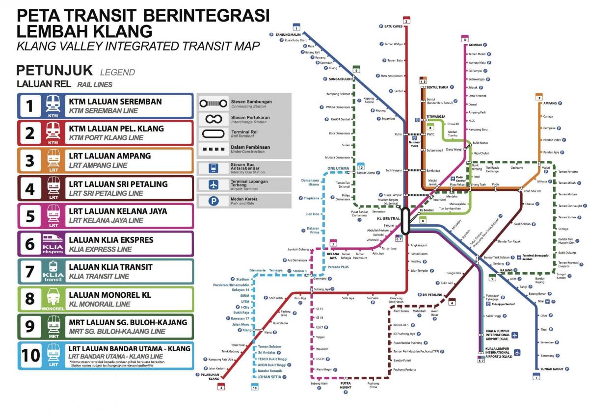 Mapa transportowa Kuala Lumpur (KL)